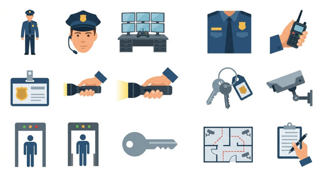 Security Guard Icons and Symbols Collection.