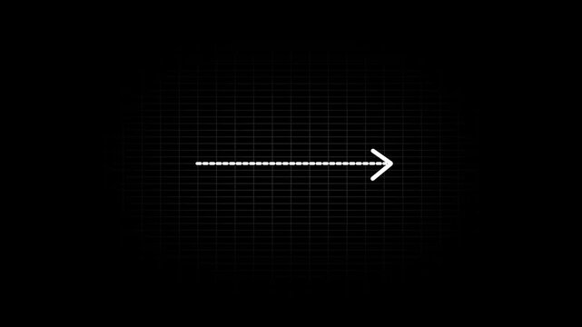 Right arrow direction icon with dotted line animation on Black background. dot arrows icon sign animated with alpha channel.