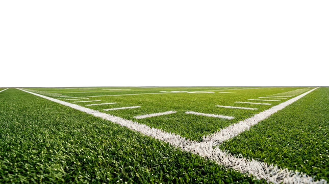  2026 football background field corner isolated on transparent background detailed turf and yard lines visible