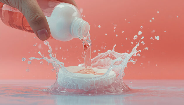 There is a person pouring something into the water with a bottle