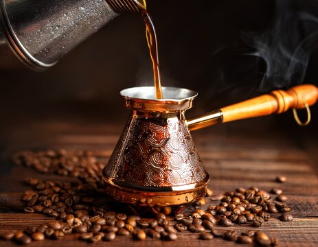 coffee being poured from cezve