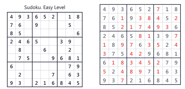 Sudoku puzzle in easy level with completed and empty cells  