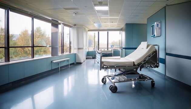 empty hospital examination room with a stretcher