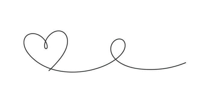 Continuous line drawing of a heart with a flowing tail line art unbroken line heart shape