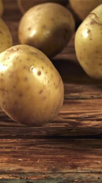 Potatoes fall into the pan. Filmed is slow motion 1000 fps. High quality FullHD footage