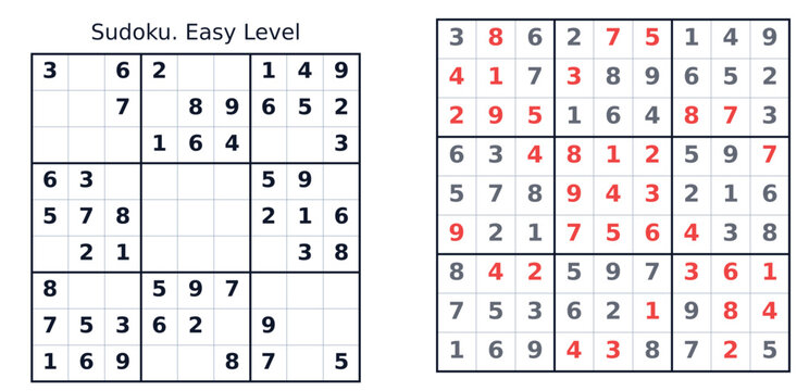 Sudoku puzzle easy level with filled and empty cells for solving  