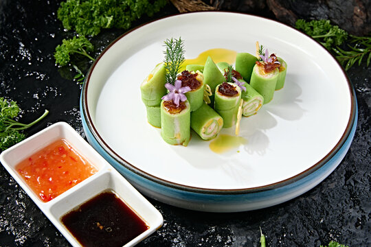 Handmade Shrimp and Shrimp Paste Tamagoyaki Vegetable Noodle Rolls