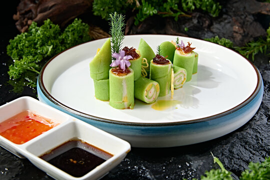 Handmade Shrimp and Shrimp Paste Tamagoyaki Vegetable Noodle Rolls