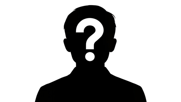 Silhouette of a person with a question mark on face, isolated on transparent background