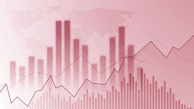 Monochrome global finance chart animation background, Business chart with rising line animated