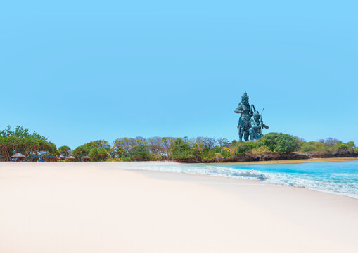 White beach in Bali - Statue of archers in the center of the square in the east of Nusa Dua. Indonesia, island Bali, Benoa, South Kuta, Peninsula Island.