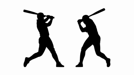 baseball player silhouettes hitting with a bat dynamic action poses on a white background © Roxxxxxxxxx