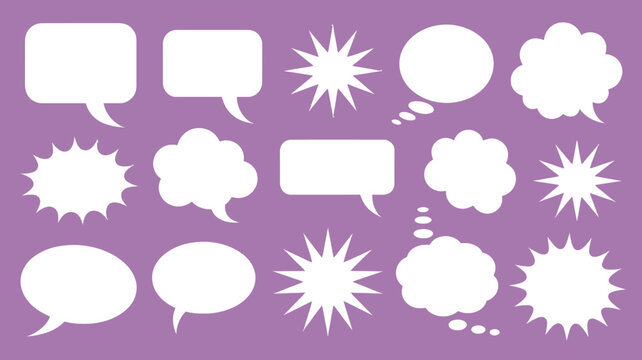 collection of comic book speech bubbles and thought balloons flat vector illustration on purple