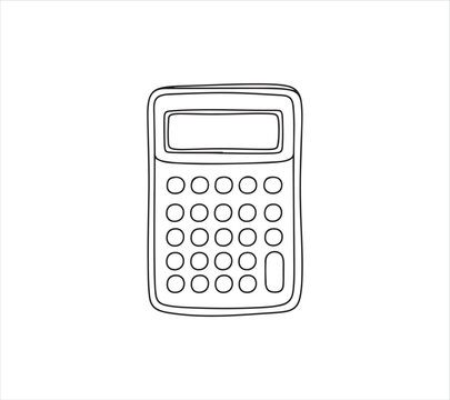 Simple line drawing of a basic electronic calculator device  office tool