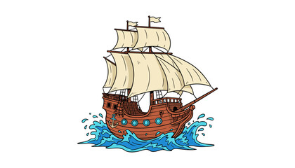 Sailing ship on waves, nautical vessel, ocean travel © MorsidaStock