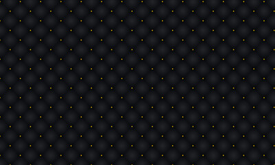 Naklejka premium Black quilted upholstery with gold studs seamless pattern