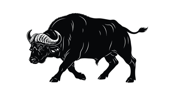 African buffalo silhouette illustration side view powerful wildlife art