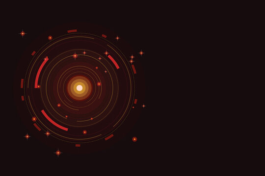 Abstract circular sci-fi hub with glowing orbits and stars