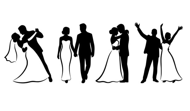 Bride and groom silhouette vector illustration wedding dance isolated on white