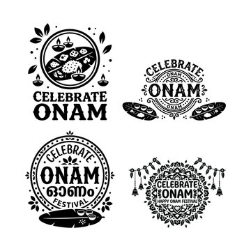 Onam festival boat elephant and floral badge collection