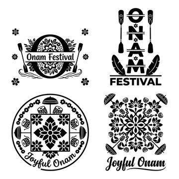 Onam festival temple food and pookalam badge designs