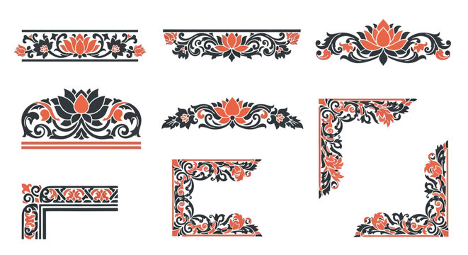 Intricate Floral Border and Corner Designs with Traditional Motifs.
