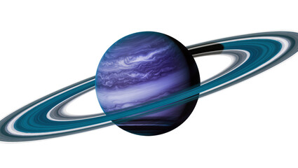 Swirling purple gas giant planet with teal and grey rings, isolated on transparent background © Nolan