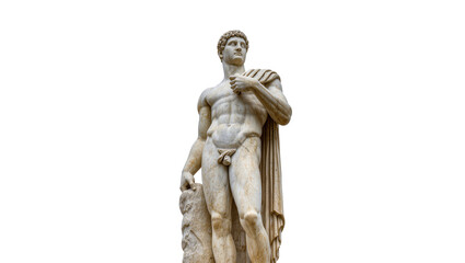 Obraz premium Marble statue of a muscular male figure with draped cloth, isolated on transparent background