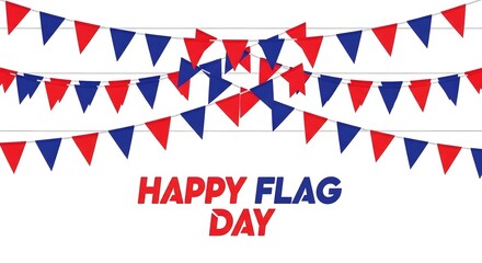 Obraz premium Colorful patriotic bunting flags spelling Happy Flag Day on white background