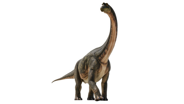 Large sauropod dinosaur with long neck, isolated on transparent background