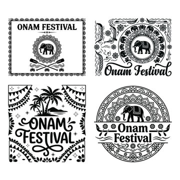 Onam festival elephant palm and boat label collection