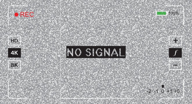 Static tv screen with no signal and various resolution settings displayed