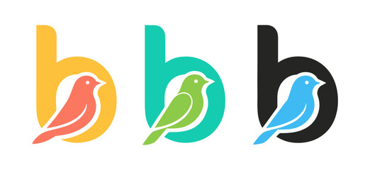 Lowercase Letter b Bird Logo Set - Minimalist Corporate Initial and Bird Icon © Nh Parvej