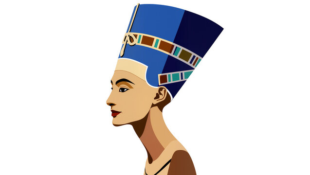 Nefertiti bust profile with blue headdress, isolated on transparent background