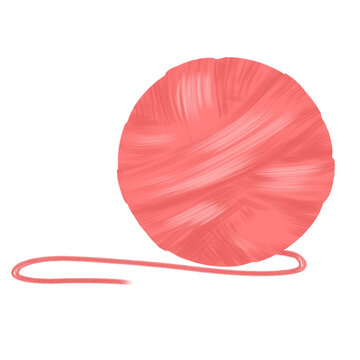 Red simple flat art ball of knitting thread isolated on transparent background.