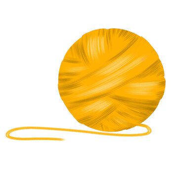 Yellow simple flat art ball of knitting thread isolated on transparent background.