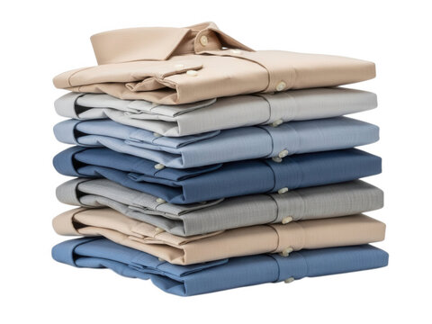 Stack of neatly folded clothes on wooden floor isolated on transparent background