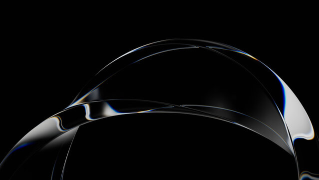 Refraction swirls glass on a black background. 3d rendering illustration not AI