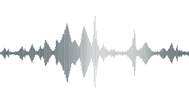 Gray sound wave visualization, isolated on transparent background