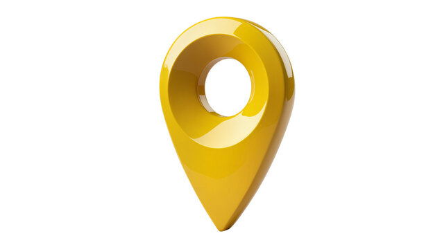 Shiny yellow 3D map pin marker, isolated on transparent background
