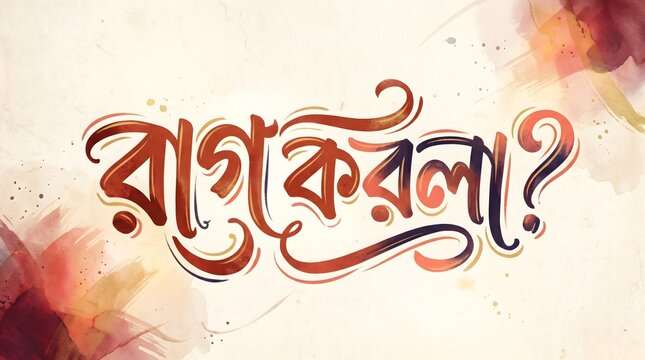 Bengali typography artwork with warm watercolor textures featuring hand drawn calligraphy reading rag korla on white paper.