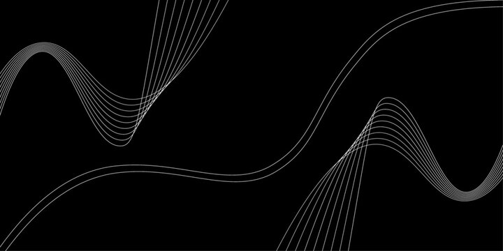 black and white. Dark abstract background with a glowing abstract waves, abstract background. This illustration has some gray lines and looks abstract against a black background.