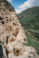 Vardzia famous travel destination cave monastery site in southern Georgia, excavated from the slopes of the Erusheti Mountain on the left bank of the Kura River, © Michele