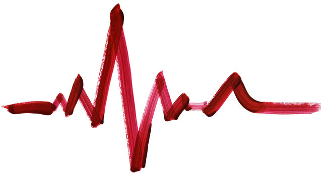 Red brush stroke heartbeat line, isolated on transparent background
