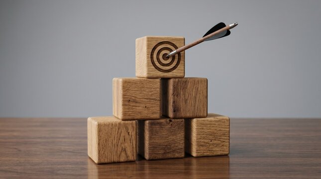 Wooden Pyramid Blocks with Arrow Through Target Bullseye