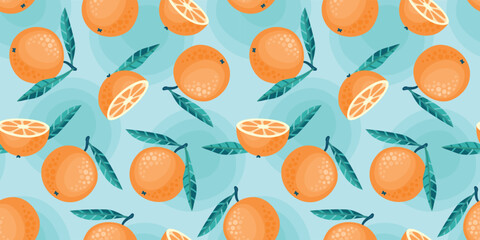 Obraz premium Vector seamless pattern with abstract oranges. Trendy hand drawn art textures. Modern abstract design for paper, cover, fabric, interior decor and other use