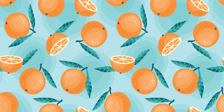 Vector seamless pattern with abstract oranges. Trendy hand drawn art textures. Modern abstract design for paper, cover, fabric, interior decor and other use