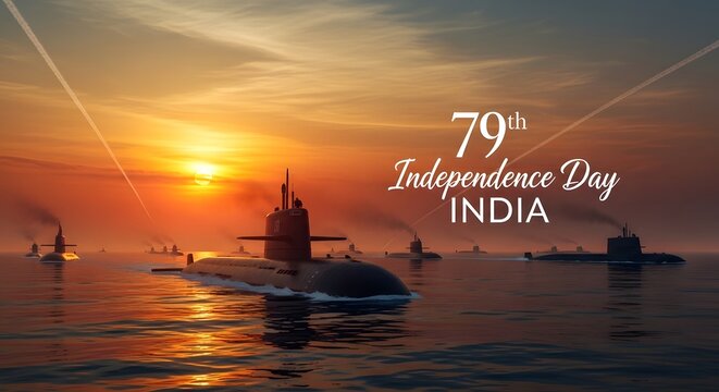 Indian navy fleet at sunset 79th independence day commemoration