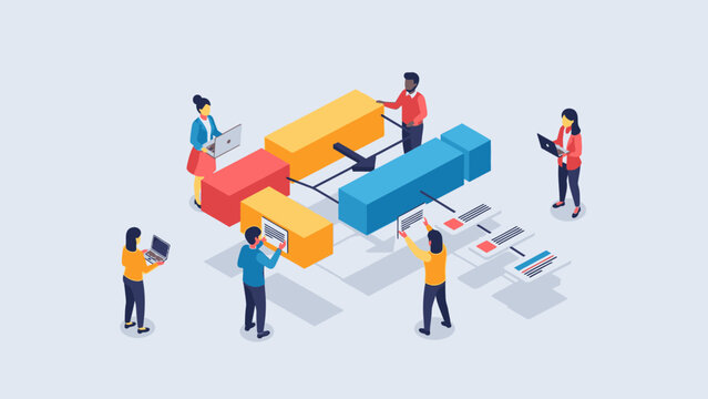 Teamwork collaboration building blocks colorful illustration