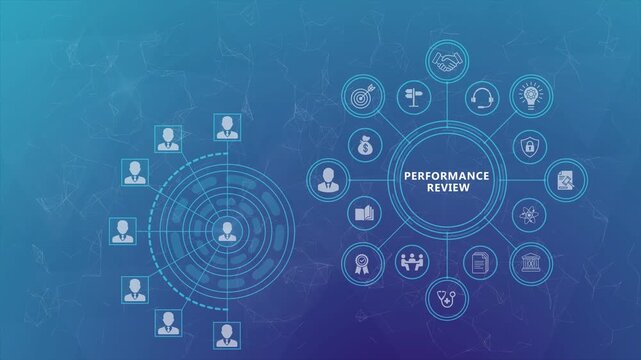 Performance Review Animation Featuring Employee Evaluation Workflow and Smart Business Analytics Dashboard